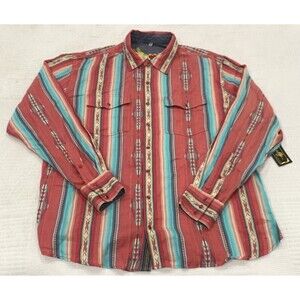 Scully Pearl Snap Western Shirt Long Sleeve Southwest Aztec Print Pink Blue XL